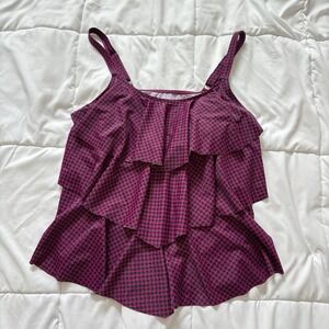 Septangle Womens 20 Tankini Ruffle Layered Swim Top Beach Purple Spotted Summer